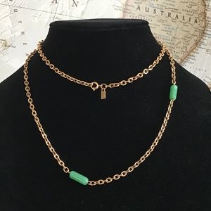 Vintage Emmons Signed Necklace Gold Tone Green Beads